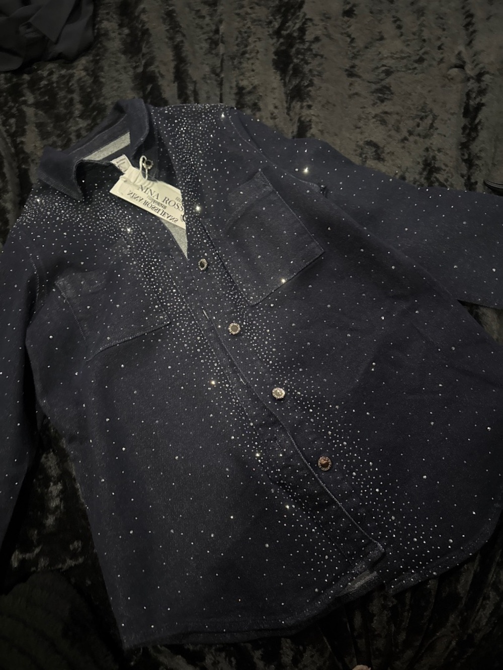 Dark denim rhinestone
